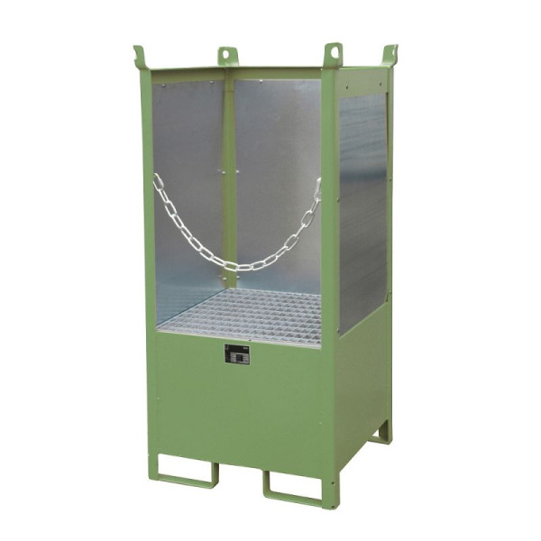 STEIN HGS Fass-Stapelpalette FSP, RAL 6011 resedagrün, lackiert, 225 Liter, Spritzschutzwand 3-seitig, 79140.0016