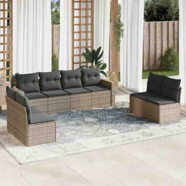 vidaXL 8-tlg. Garten-Sofagarnitur mit Kissen Grau Poly Rattan, UV-beständig, 3218840