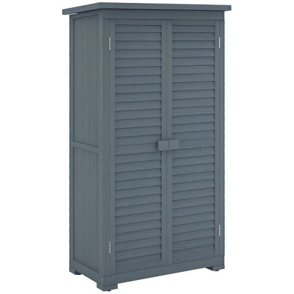 Outsunny Gartenschrank Holz Gerätehaus Geräteschuppen Geräteschrank Holzhütte Pultdach Bitumenpappe Lamellentüren Grau 87 x 46,5 x 160 cm, 845-247GY
