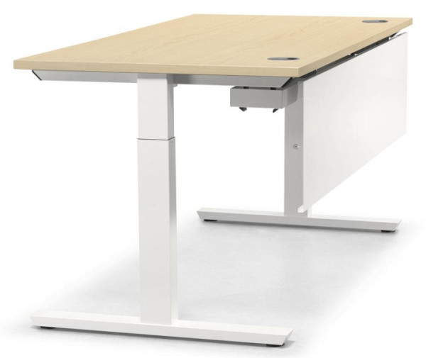 Deskin Schreibtisch T-Fuß MULTI M, Ahorndekor, B 800 x T 800 x H 650 - 850 mm, Weiß, 288609