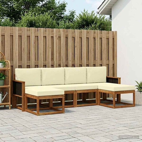 vidaXL Outdoor-Sofagarnitur mit Kissen 6-teilig Natur und Creme Polyester, 3385421