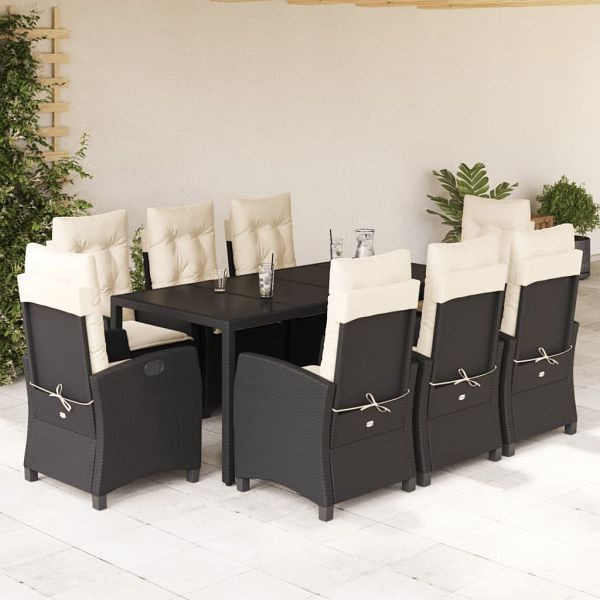 vidaXL 9-teilig Garten-Essgruppe mit Kissen Schwarz Poly Rattan, 3212633