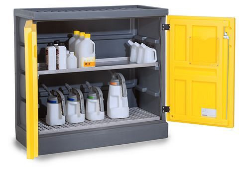 DENIOS Umweltschrank PolyStore PS 1211-1.1, B 1225 mm, 1 Wanne, 1 Edelstahl-Gitterrost, 248950