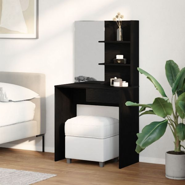 vidaXL Schwarzer Eichen-Schminktisch mit Spiegel - 74,5 x 40 x 141 cm, 862782