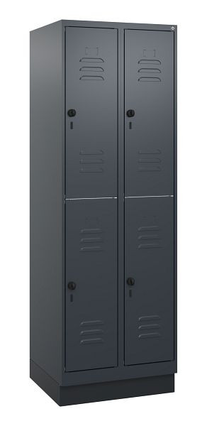 C+P Doppelstöckiger Spind Classic PLUS, Sockel, 2 Abteile, 1800x600x500mm, 7016/7016, Drehriegel, 0803207-20 S10012