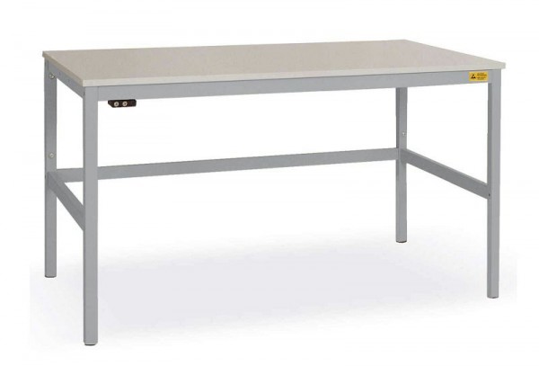 Manuflex ESD-Arbeitstisch CANTOLAB Standard mit Kautschukplatte, BxTxH = 1250 x 800 x 762-788 mm, Alusilber, LC1033.9006