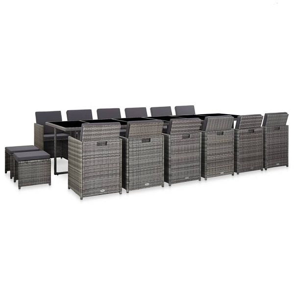 vidaXL 17-teilig Garten-Essgruppe mit Auflagen Poly Rattan Grau, 46430