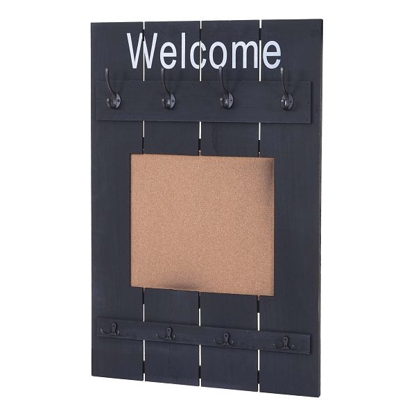 Mendler Wandgarderobe HWC-C89 mit Pinnwand, Garderobenpaneel, Shabby-Look Vintage, 8 Haken 91x60cm, dunkelgrau, shabby, 61927