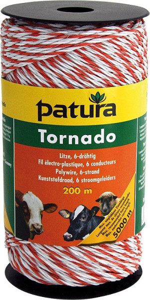 Patura Tornado Litze, 400 m Rolle, weiss-orange 5 Niro 0,20 mm, 1 Cu 0,30 mm, 180601