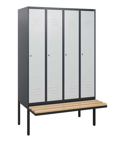 C+P Umkleidespind Classic PLUS, 4 Abteile, 1950x1200x815mm, 7016/7035, Zylinderschlösser, Buche-Sitzleisten, 0800405-40 S10028