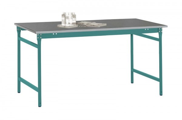 Manuflex Beistelltisch BASIS stationär mit Blechbelag-Platte in Wasserblau RAL 5021, BxTxH: 1500 x 800 x 780 mm, Wasserblau, BB3064.5021