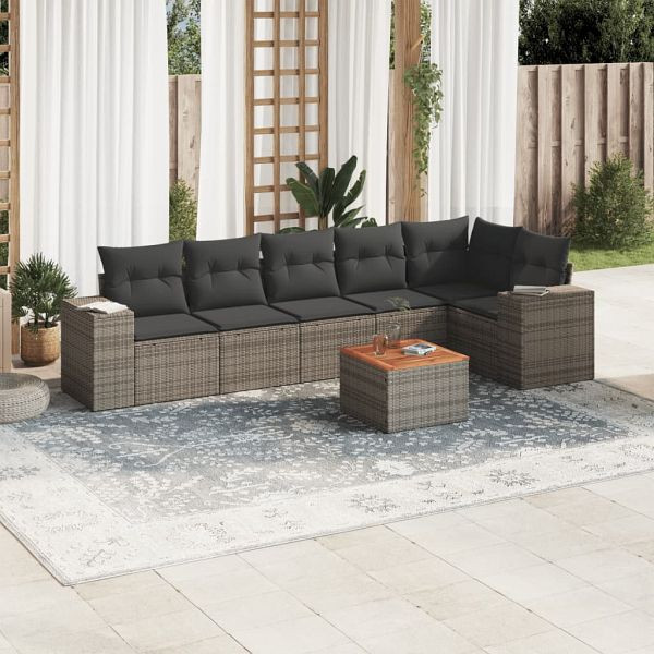vidaXL 7-teilig Garten-Sofagarnitur mit Kissen Grau Poly Rattan, 3225458