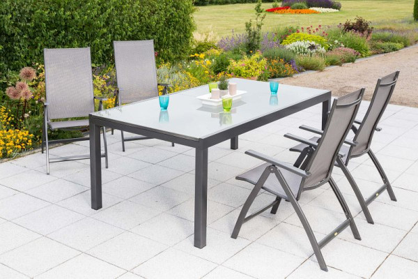 Merxx Vicenza Set 5-teilig, 4 Klappsessel, 1 Semi Ausziehtisch, 200 (300) x 110 cm, graue Tischplatte, Graphit/diamantbraun, 50288-217