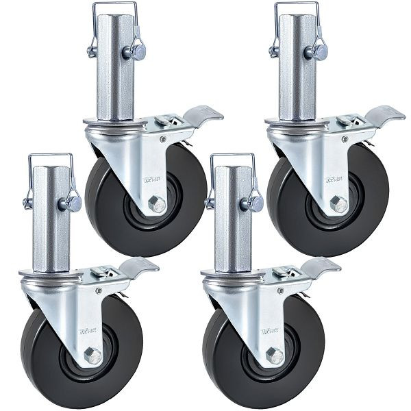 VEVOR Lenkrollen aus Polyurethan, Eisenkern 12,7 cm, mit Doppelfeststellbremse, Stellfüße, Tragkraft 200 kg pro Rad, JLTX13-5-4XJL32FGV0