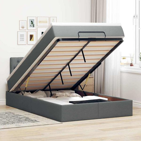 vidaXL Ottomane Bett mit Matratze & LEDs Dunkelgrau 120x200 cm Stoff, 3312382