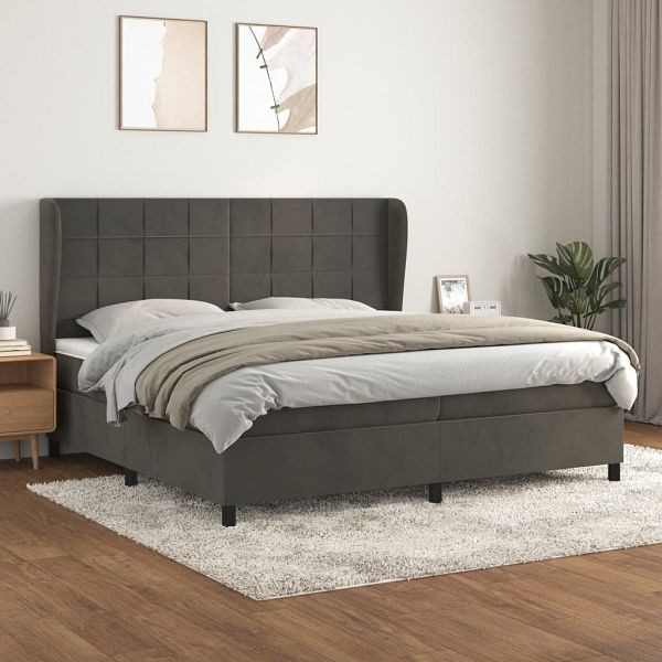 vidaXL Boxspringbett mit Matratze Dunkelgrau 200x200 cm Samt, 3129232