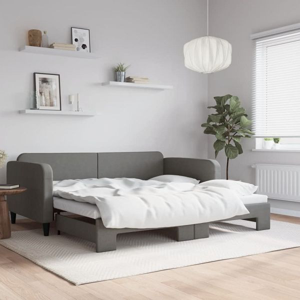 vidaXL Tagesbett Ausziehbar Dunkelgrau 90x190 cm Stoff, 3196827