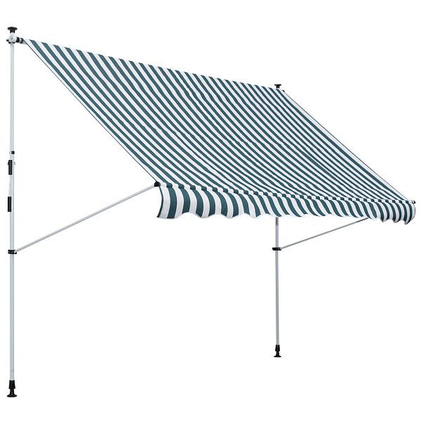Outsunny Klemmarmmarkise mit Faltarm Höhenverstellbar Wetterbeständig 300 cm × 150 cm x 280 cm blau + weiß, 840-183GN