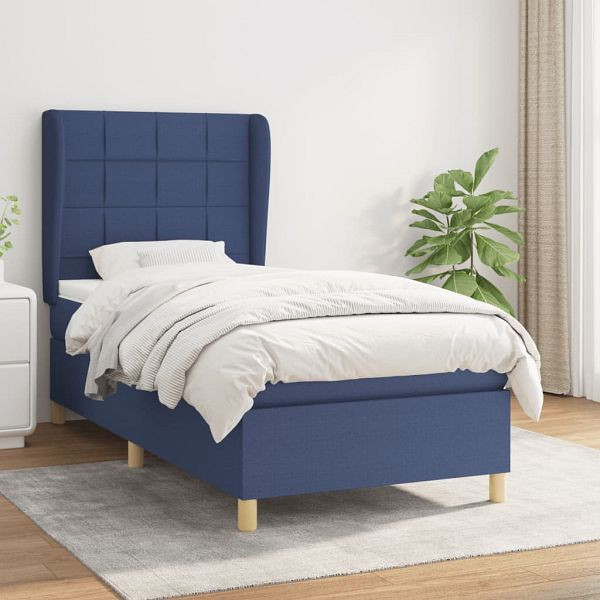 vidaXL Boxspringbett mit Matratze Blau 90x200 cm Stoff, 3128499