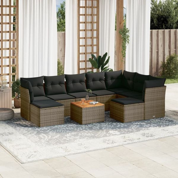 vidaXL 10-teilig Garten-Sofagarnitur mit Kissen Grau Poly Rattan, 3256298