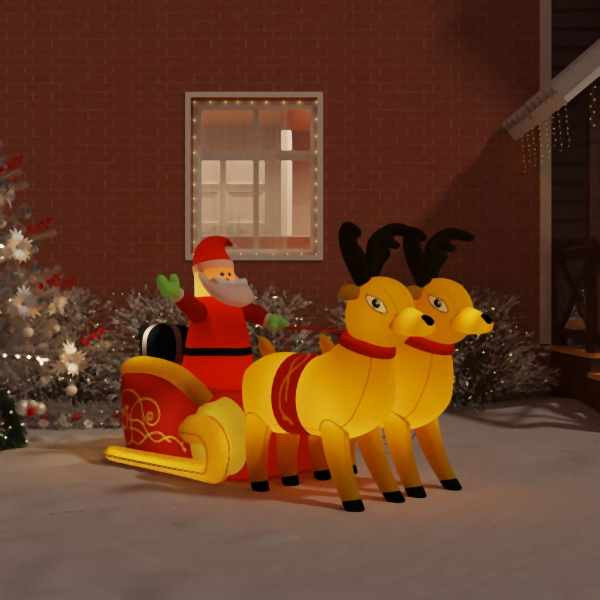 vidaXL Aufblasbarer Weihnachtsmann mit Rentieren LED 130 cm, 345330