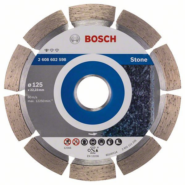 Bosch Diamanttrennscheibe Standard for Stone, 125 x 22,23 x 1,6 x 10 mm, 2608602598