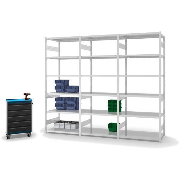 hofe Fachboden-Grundregal, 2500x600x1000 mm, 6 Fachebenen, RAL 7035, 330 kg Fachlast, 2100 kg Feldlast, zweiseitige Bedienung, HKG25610AS