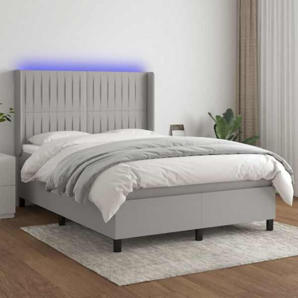 vidaXL Boxspringbett mit Matratze & LED Hellgrau 140x190 cm Stoff, 3138469