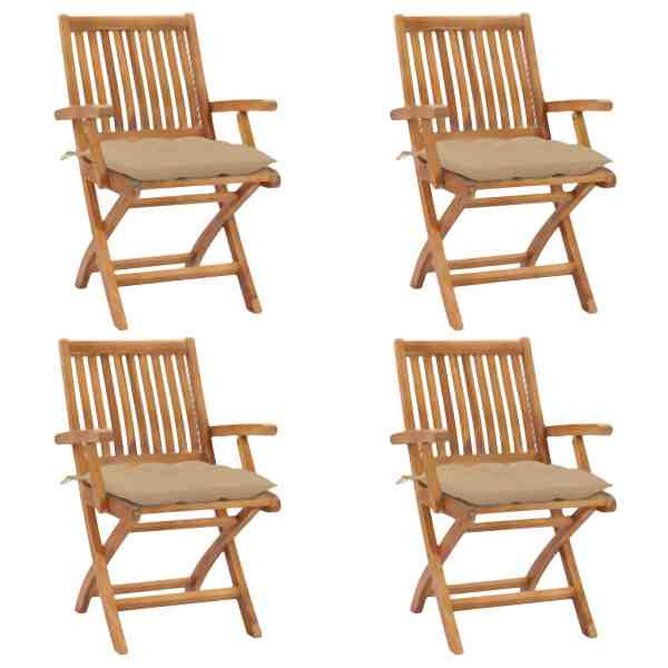 vidaXL Klappbare Gartenstühle mit Kissen 4 Stück Massivholz Teak, 3072741