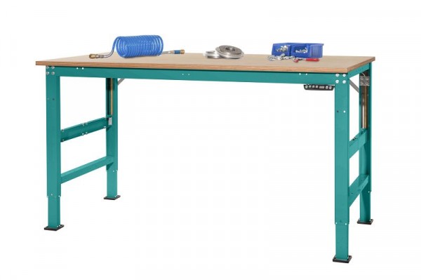Manuflex Arbeitsgrundtisch UNIVERSAL Ergo E Memory mit Multiplexplatte, BxTxH = 1000 x 800 x 722-1002 mm, Wasserblau, AU9515.5021