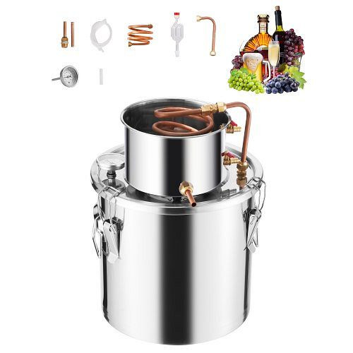VEVOR 19L Alkoholdestillieranlage Edelstahl mit Kupferspule & Thermometer, für Wein Whisky Brandy, Silber, DLNTZLQYS5JLEEWT9V0