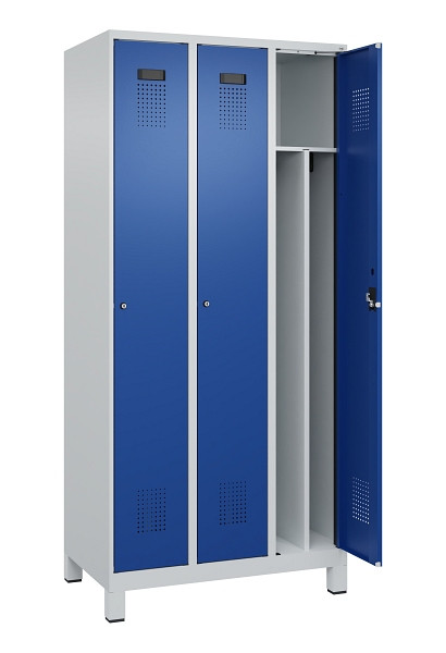 C+P Spind Evolo PLUS, mit Füßen, 3 Abteile, 1950x900x500mm, 7035/5010, Verschluss Zylinderschloss, 049010-30F S10033