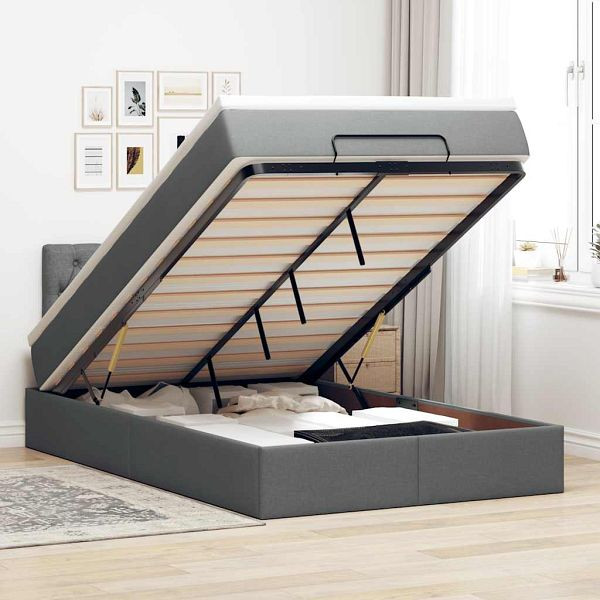vidaXL Ottoman-Bett mit Matratze Dunkelgrau 120x190 cm Stoff, 3311526