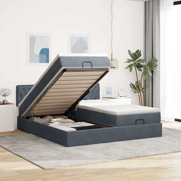 vidaXL Ottoman-Bett mit Matratzen & LEDs Dunkelgrau 180x200 cm Samt, 3312942
