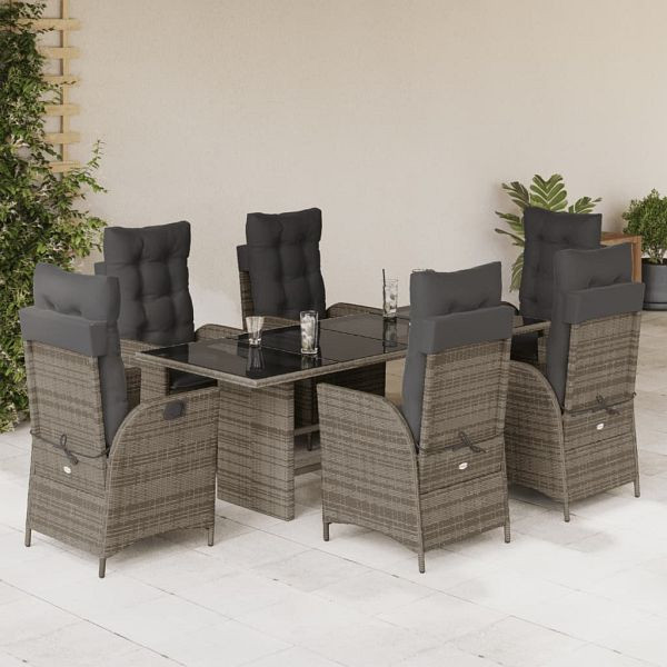 vidaXL 7-teilig Garten-Essgruppe mit Kissen Grau Poly Rattan, 3213121