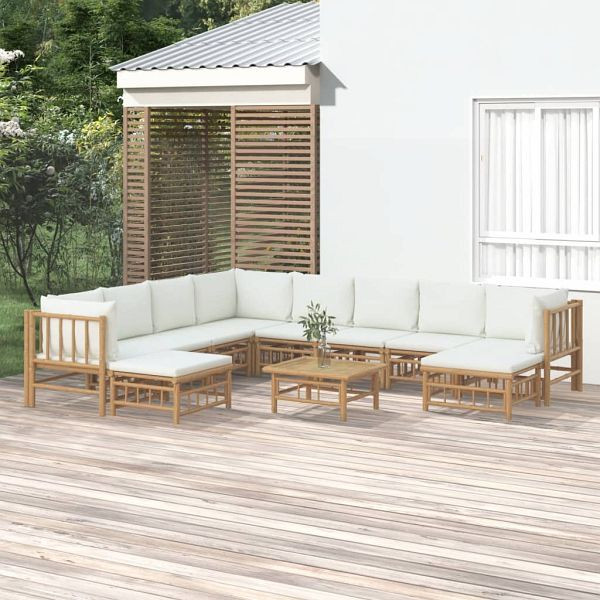 vidaXL 11-teilig Garten-Lounge-Set mit Cremeweißen Kissen Bambus, 3155193
