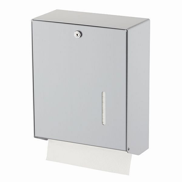 Air Wolf Papierhandtuchspender für bis zu 600 Falthandtücher, Serie Omikron II, H x B x T: 350 x 275 x 130 mm, Aluminium eloxiert, 35-750