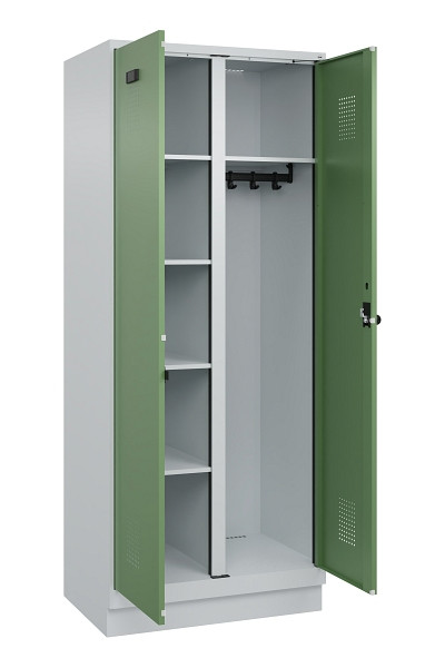 C+P Wäsche-/Garderobenspind Evolo PLUS, mit Sockel, 2 Abteile, 1950x800x500mm, 7, Frontfarbe RAL 6011 Resedagrün, Drehriegel, 049620-22 S10010