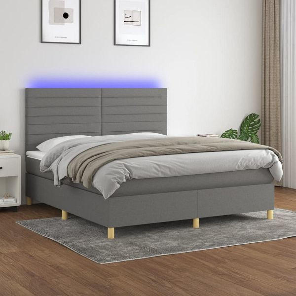 vidaXL Boxspringbett mit Matratze & LED Dunkelgrau 160x200 cm Stoff, 3135526