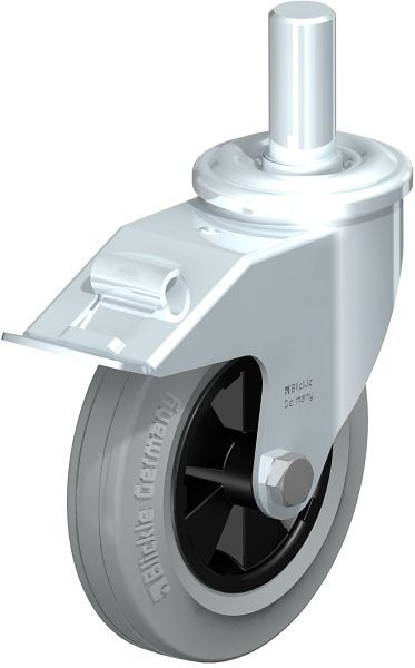 Blickle LEZ-VPP 160G-27-FI-SG Stahlblech-Lenkrolle mit Zapfen & Feststeller, Vollgummi, Grau, 556829