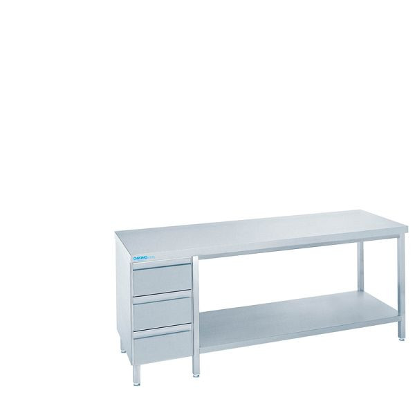 CHROMOnorm Arbeitstisch mit Zwischenboden und Schubaldenblock Links, mit Tischplatte Allseits abgekantet - 1600x600x850/900 mm, TZ0616AS3L0