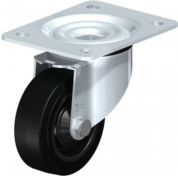 Blickle LK-POEV 100K-3 Stahlblech-Lenkrolle, schwere Ausführung, mit Anschraubplatte, Elastik-Vollgummi, Schwarz, 263277