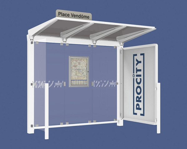 Procity Wartehalle Venedig - 1 Schaukasten 2000 + 1 Seitenverkleidung, Farbe RAL 9010, Maße: Breite 2500 x Höhe 2422 x Tiefe 1520 mm, 529652.9010