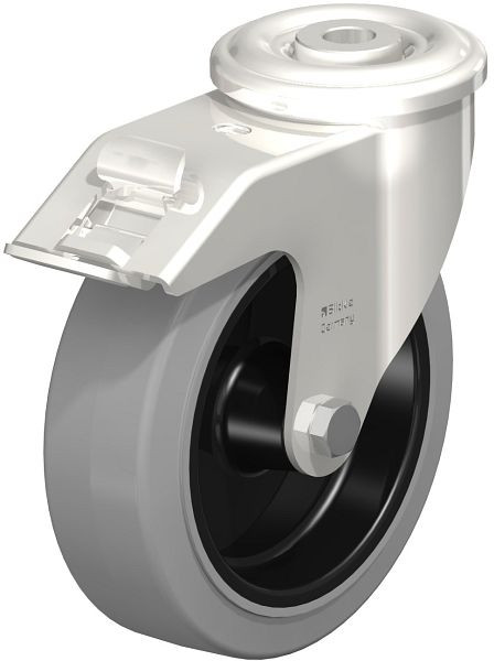 Blickle LEXR-POEV 125G-FI-SG Edelstahl-Lenkrolle mit Rückenloch & Feststeller, Elastik-Vollgummi, Grau, 761526