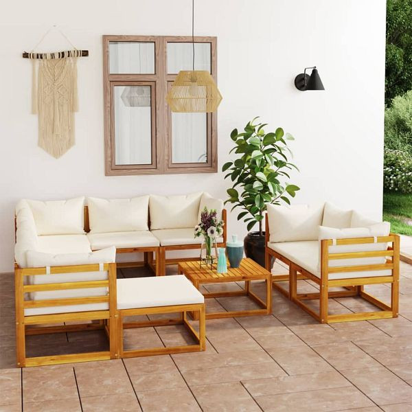 vidaXL 10-teilig Garten-Lounge-Set mit Auflagen Creme Massivholz Akazie, 3057647