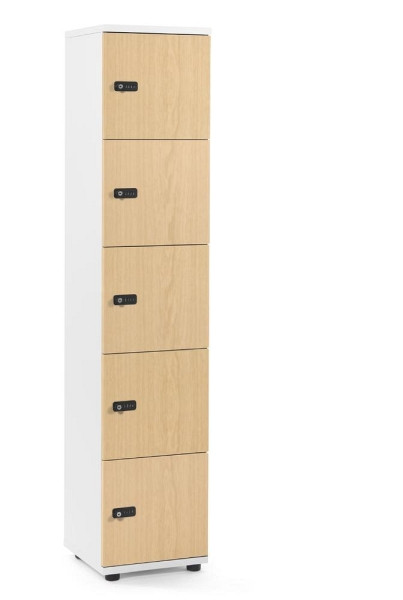 Deskin Schließfachschrank OFFICE-LINE mit 5 Fächern, Buchedekor, 400 x 420 x 1890 mm, ohne Posteinwurf, 5 Abteile, Korpus: Weiß, 290029