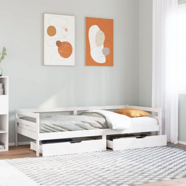 vidaXL Tagesbett mit Schubladen Weiß 90x200 cm Kiefernholz, 3302048