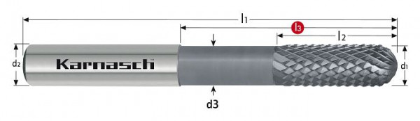 Karnasch VHM-Schruppfräser, HSC Graphit d= 10,0 / r= 5,0 / L1= 72 / L3= ohne DCA 06, 3065921000072