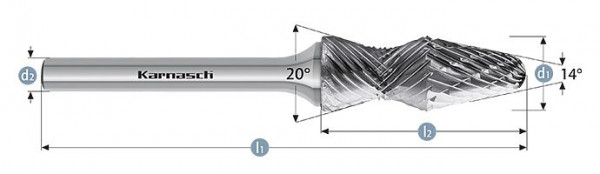 Karnasch Hartmetall-Frässtift unbeschichtet d1= 12,0 / l2= 35 / d2= 6 / l1= 80mm Combi+Curve, 114025100