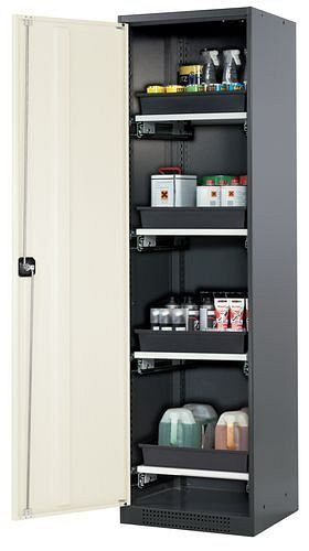 asecos Chemikalienschrank Systema-T CS-54L, Korpus anthrazit, Flügeltüren weiß, 4 Tablarauszüge, 208885